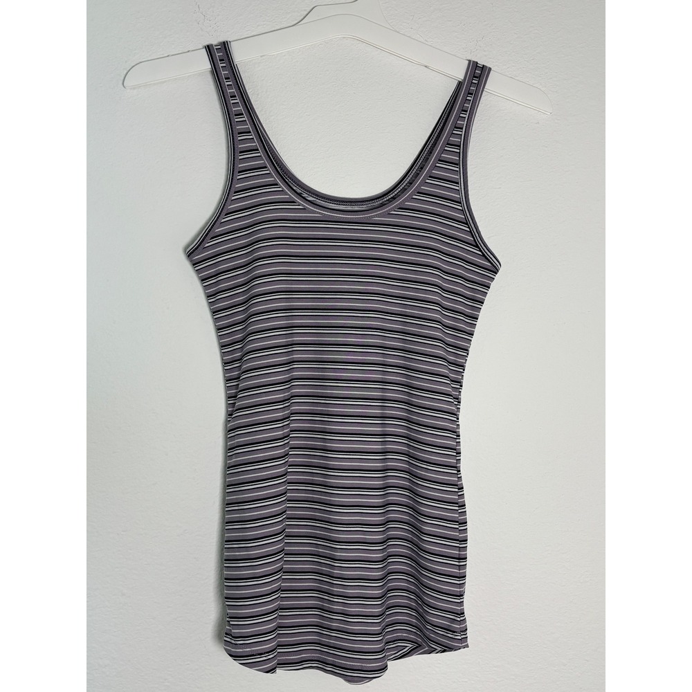 No Boundaries Striped Scoop Neck Tank Top Purple Grey Black White XS 1